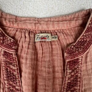 Faherty Pink Textured Blouse with Crochet Details